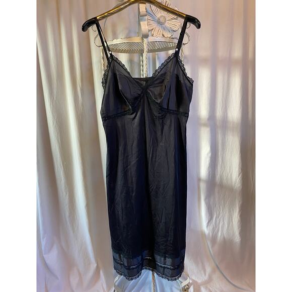 Sears Dresses & Skirts - Sears Slip Dress Vintage Midi Satin Black Lace Trim Adjustable Straps Size 40